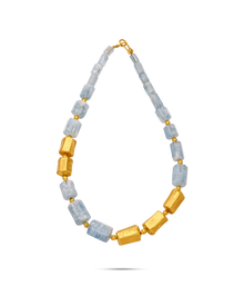  Pietre Collection 21k Gold Cylinder Shape Necklace with Aquamarine Stones