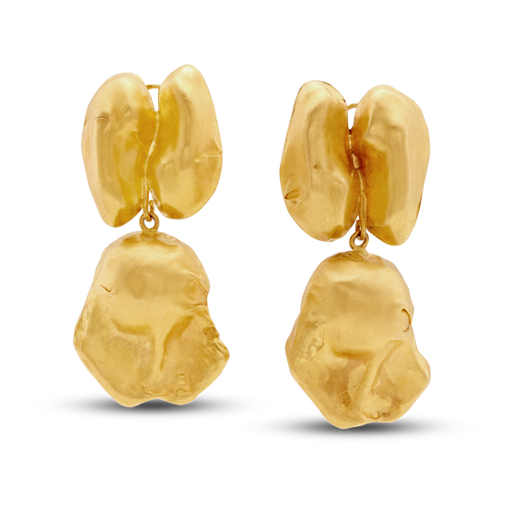 21K Gold Chunky Nut Dangle Drop Earrings