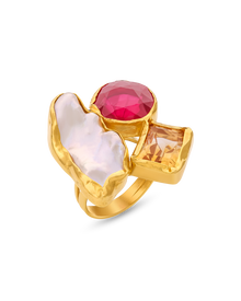  Pietre Collection 21K Gold & Citrine & Ruby & Pearl Terzine Ring