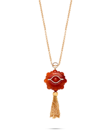  DIAMANTI COLLECTION NECKLACE 18K GOLD RED AGATE TASSLE PENDANT