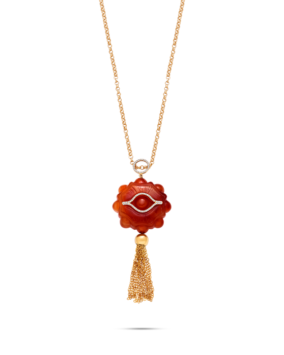 DIAMANTI COLLECTION NECKLACE 18K GOLD RED AGATE TASSLE PENDANT