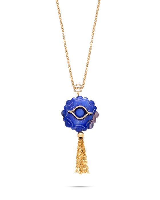 DIAMANTI COLLECTION NECKLACE 18K GOLD BLUE AGATE TASSLE PENDANT