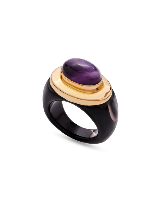 Pietre Collection 18K Gold Sfera Onyx Amethyst Ring