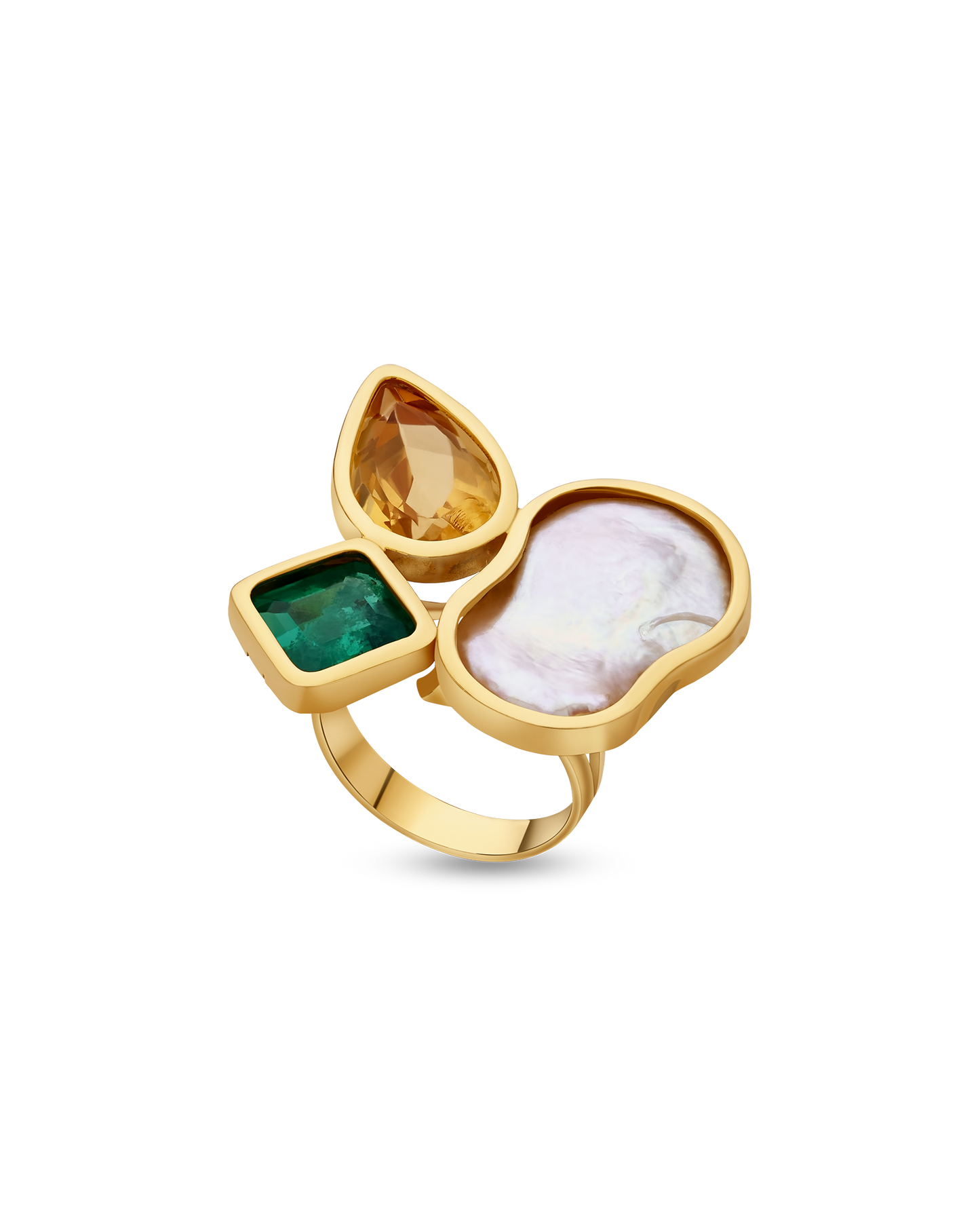 Pietre 21K Gold Pearls Citrine Emerald Ring - Nado's Jewellery