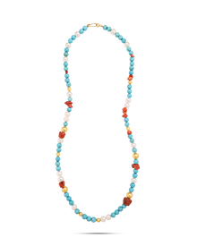  Turchese Collection 21K Gold Necklace with Coral, Turquoise, and Pearl Accents