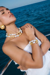 Perle Collection 21K Gold, Aquamarine & Pearl Two-Tier Collier