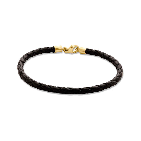 Terra Collection 18K Gold Braided Black Leather Bracelet Grande