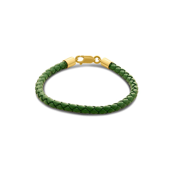 Terra Collection 18K Gold Braided Green Leather Bracelet Piccola