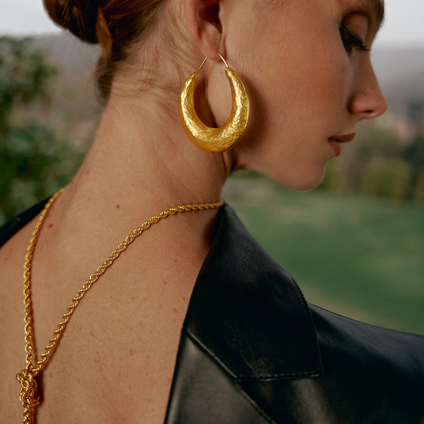 Tesoro Collection 21K Gold Textured Chunky Crescent Earrings - Nado's Jewellery