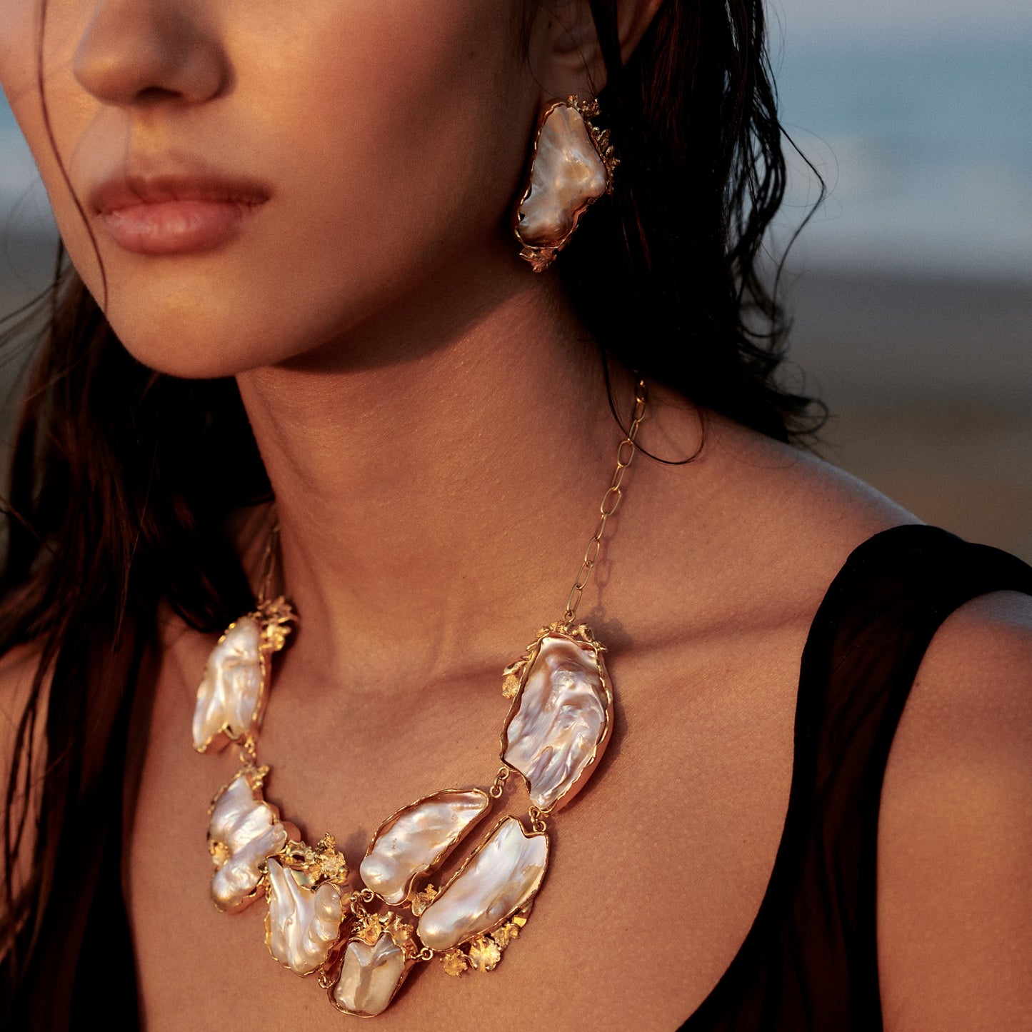 Perle Collection 21K Gold Oyster Shell Inspired Pearl Earrings - Nado's Jewellery