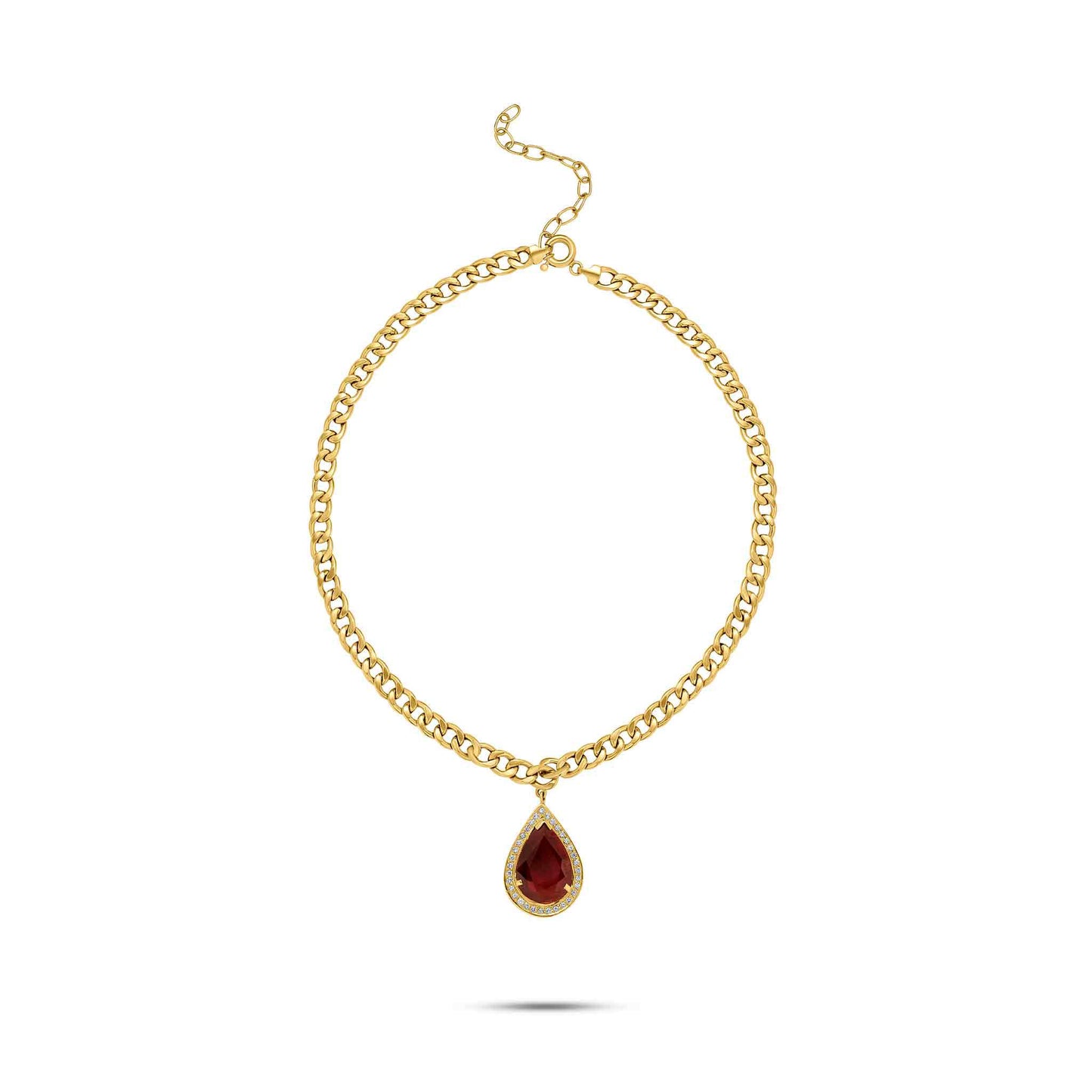 Diamanti Collection 21K Gold Teardrop Ruby & Diamonds Curb Link Necklace - Nado's Jewellery