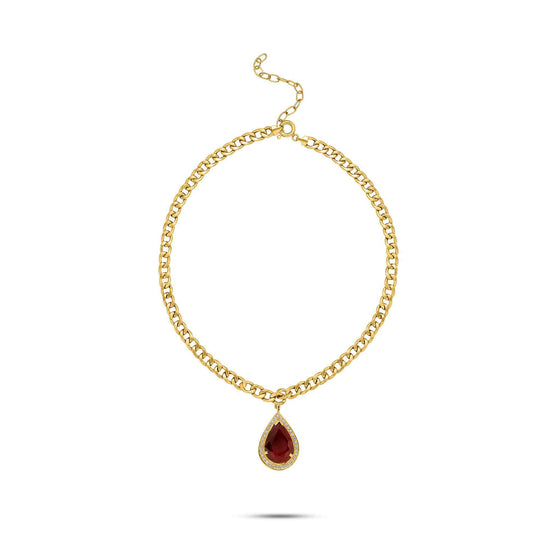 Diamanti Collection 21K Gold Teardrop Ruby & Diamonds Curb Link Necklace