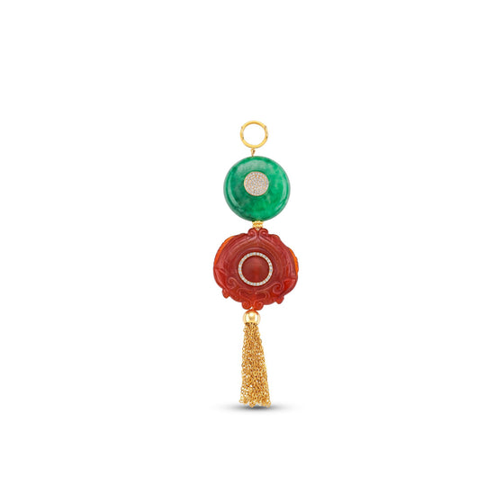 Diamanti Collection 18k Gold Green and Red Agate Tassale Pendant with Diamonds