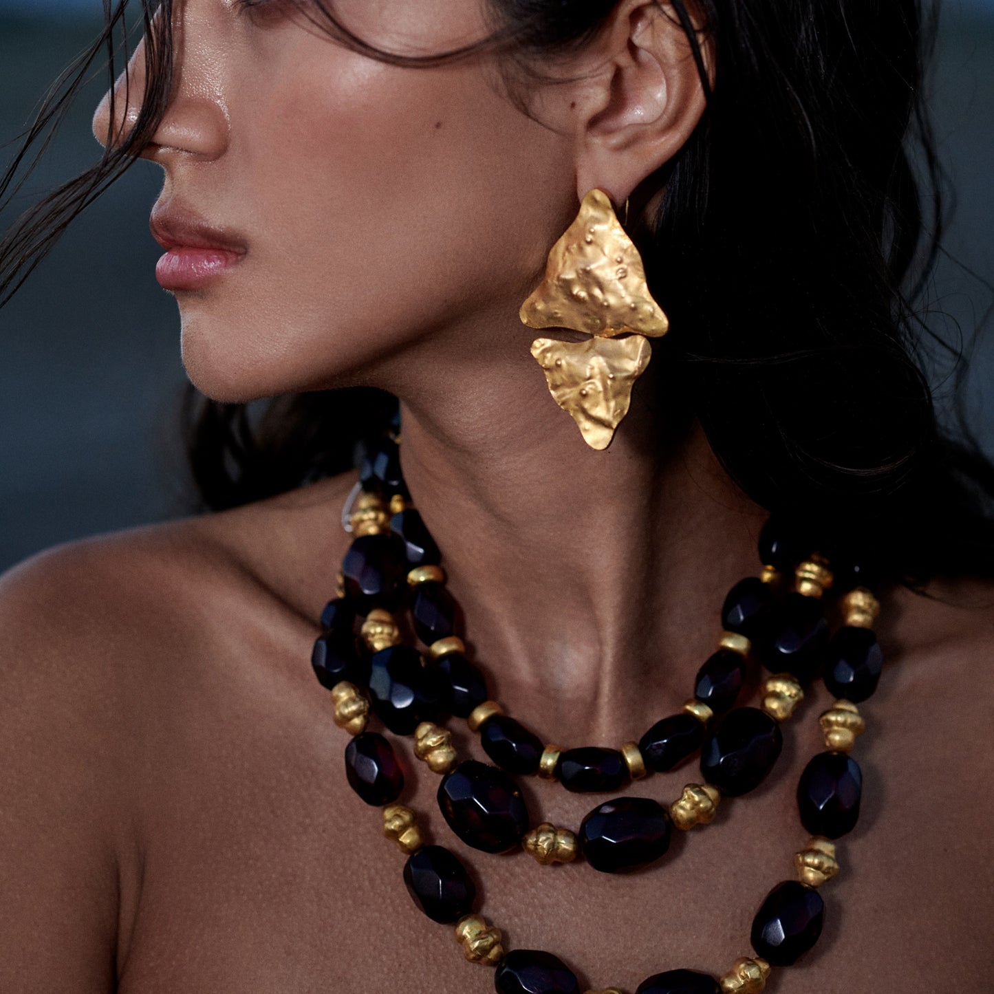 Tesoro Collection 21K Gold Double Triangle Abstract Earrings - Nado's Jewellery