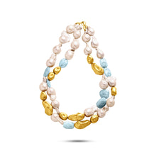  Perle Collection 21K Gold, Aquamarine & Pearl Two-Tier Collier