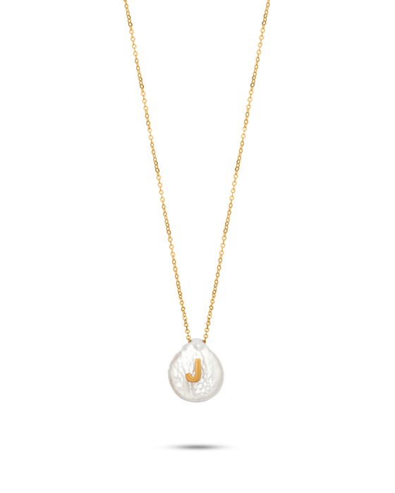 Perle Collection 18K Gold Initial Letter Pearl Pendant Necklace