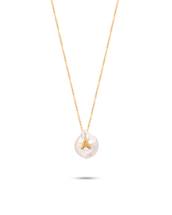 Perle Collection 18K Gold Initial Letter Pearl Pendant Necklace