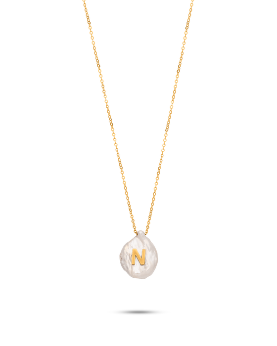 Perle Collection 18K Gold Initial Letter Pearl Pendant Necklace
