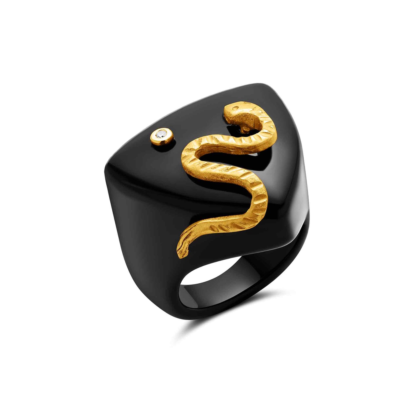 Bordi Collection  21K Gold Serpant Black Onyx Ring - Nado's Jewellery