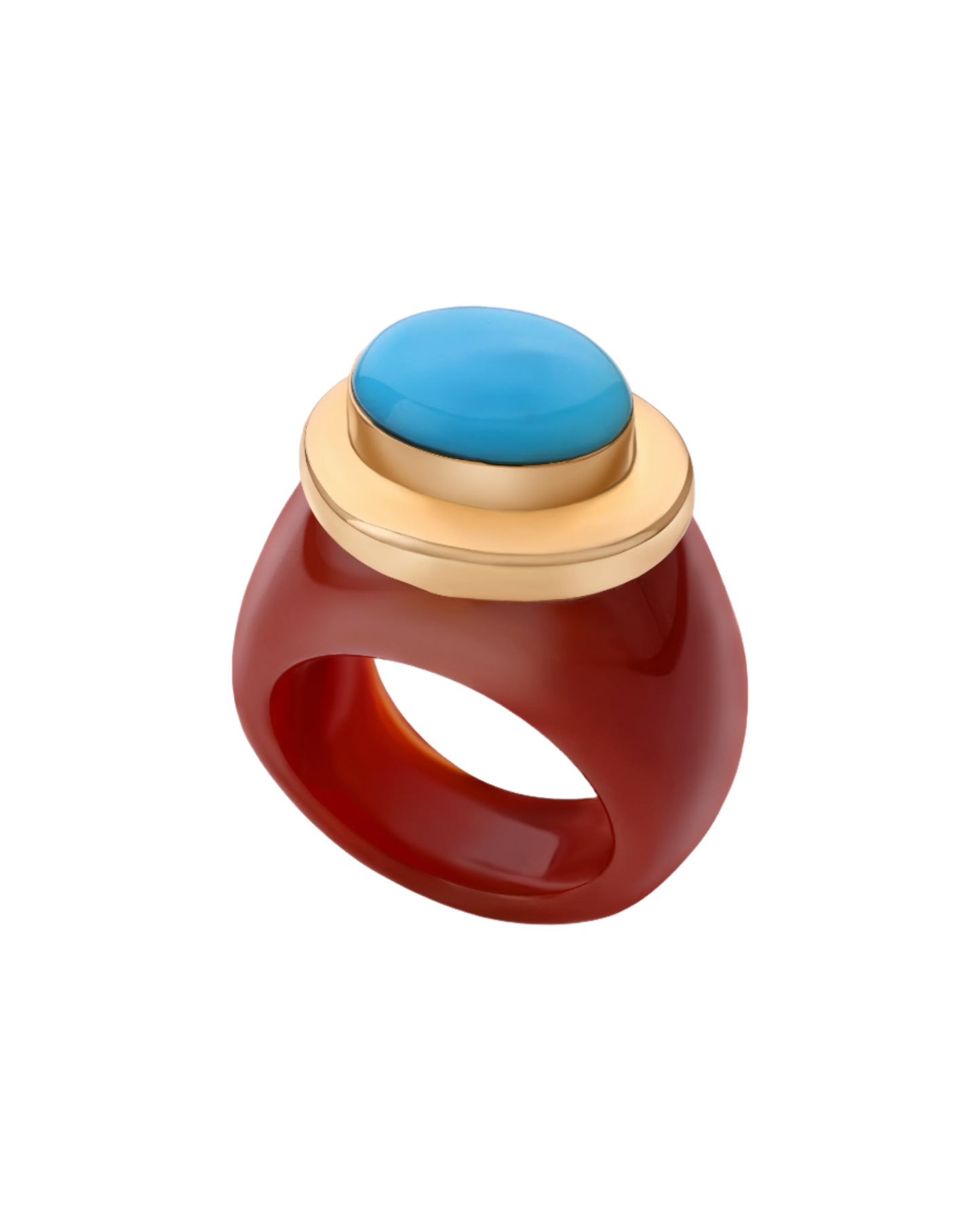 Pietre Collection 18K Gold Sfera Agate And Turquoise Ring - Nado's Jewellery