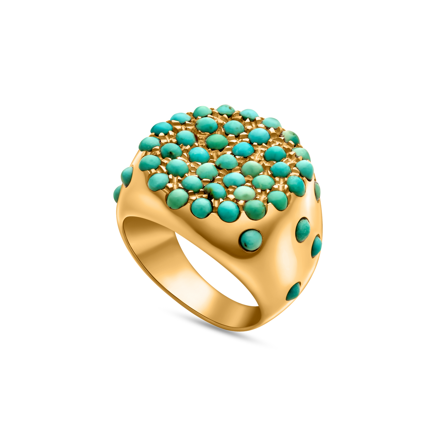 Pietre Collection 18K Gold Paved Circle Turquoise Ring Media - Nado's Jewellery