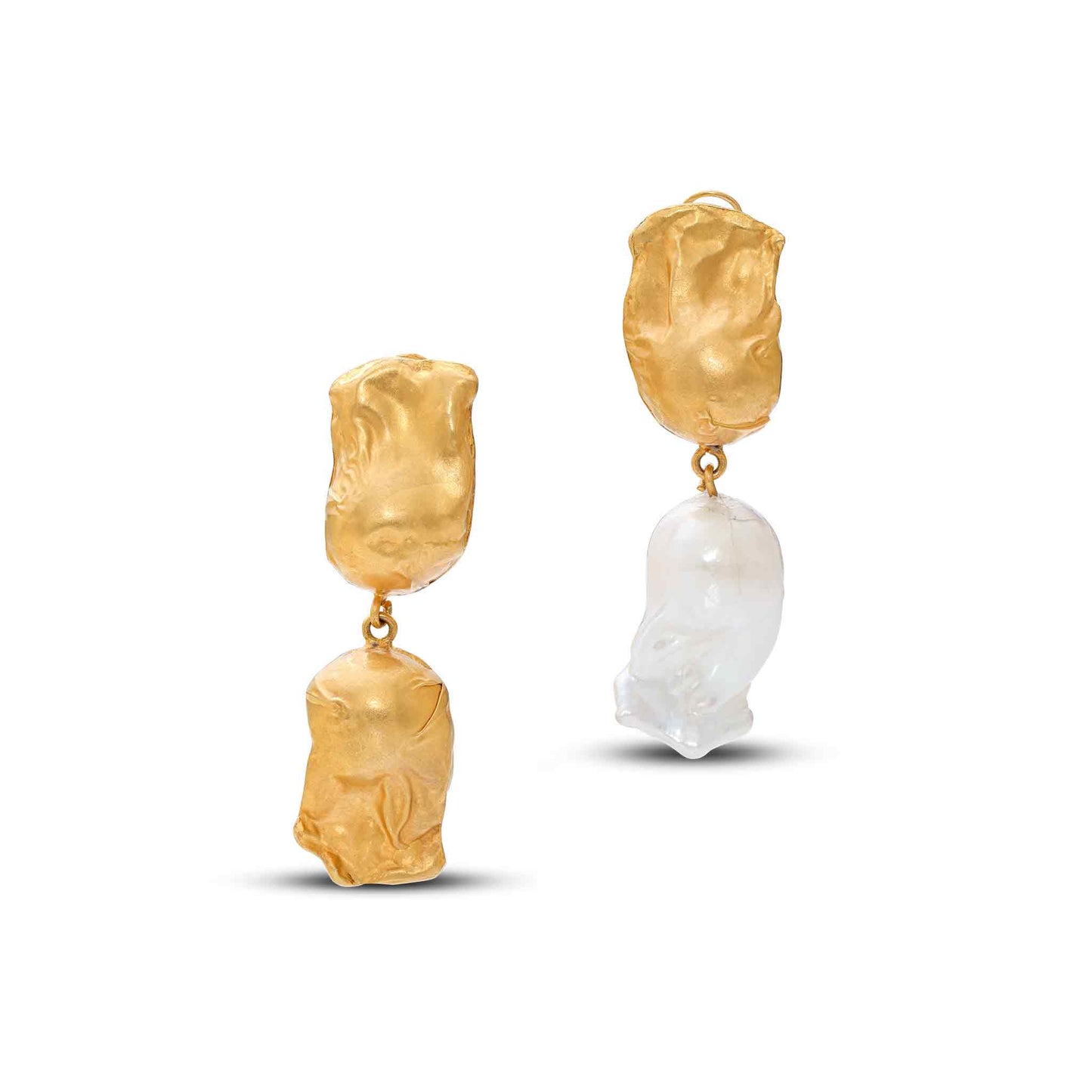 Perle Collection 21K Gold Chunky Nut Una Pearl Drop Earrings - Nado's Jewellery
