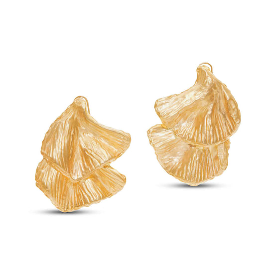 Tesoro Collection 21K Gold Double Ginko Leaf Earrings