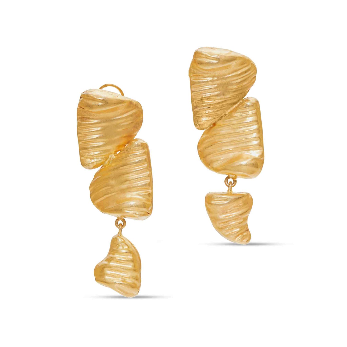 Tesoro Collection 21K Gold Ribbed Drop Earrings - Nado's Jewellery