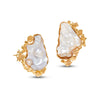 Perle Collection 21K Gold Oyster Shell Inspired Pearl Earrings