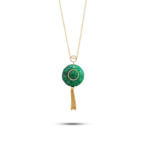 Diamanti Collection 18K Gold Diamonds & Green Agate Tassle Pendant