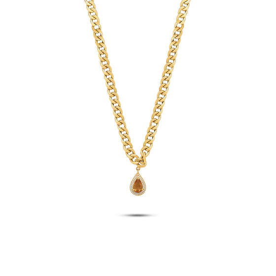 Diamanti Collection 21K Gold Teardrop Citrine & Diamonds Curb Link Necklace