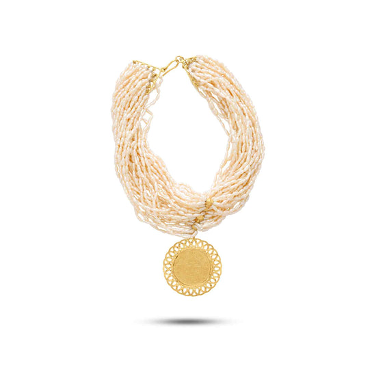 Perle Collection Multi-Strand Pearls & 21K Gold Coin Collier