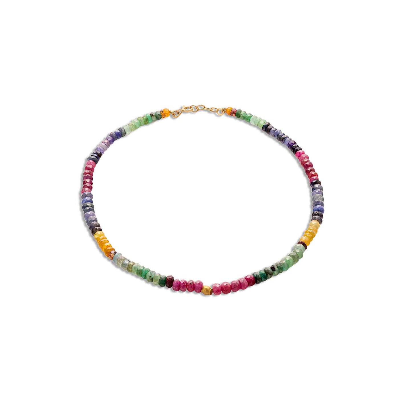 Pietre Collection Precious Stones & 18K Gold Choker W. Trio Gold Beads & Dangles - Nado's Jewellery
