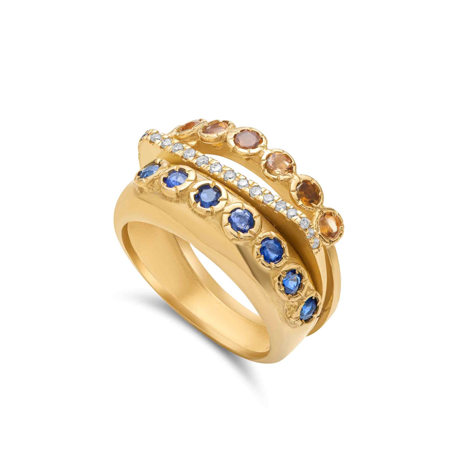 Diamanti Collection 18K Gold Sapphire Citrine & Diamonds Stacked Ring - Nado's Jewellery